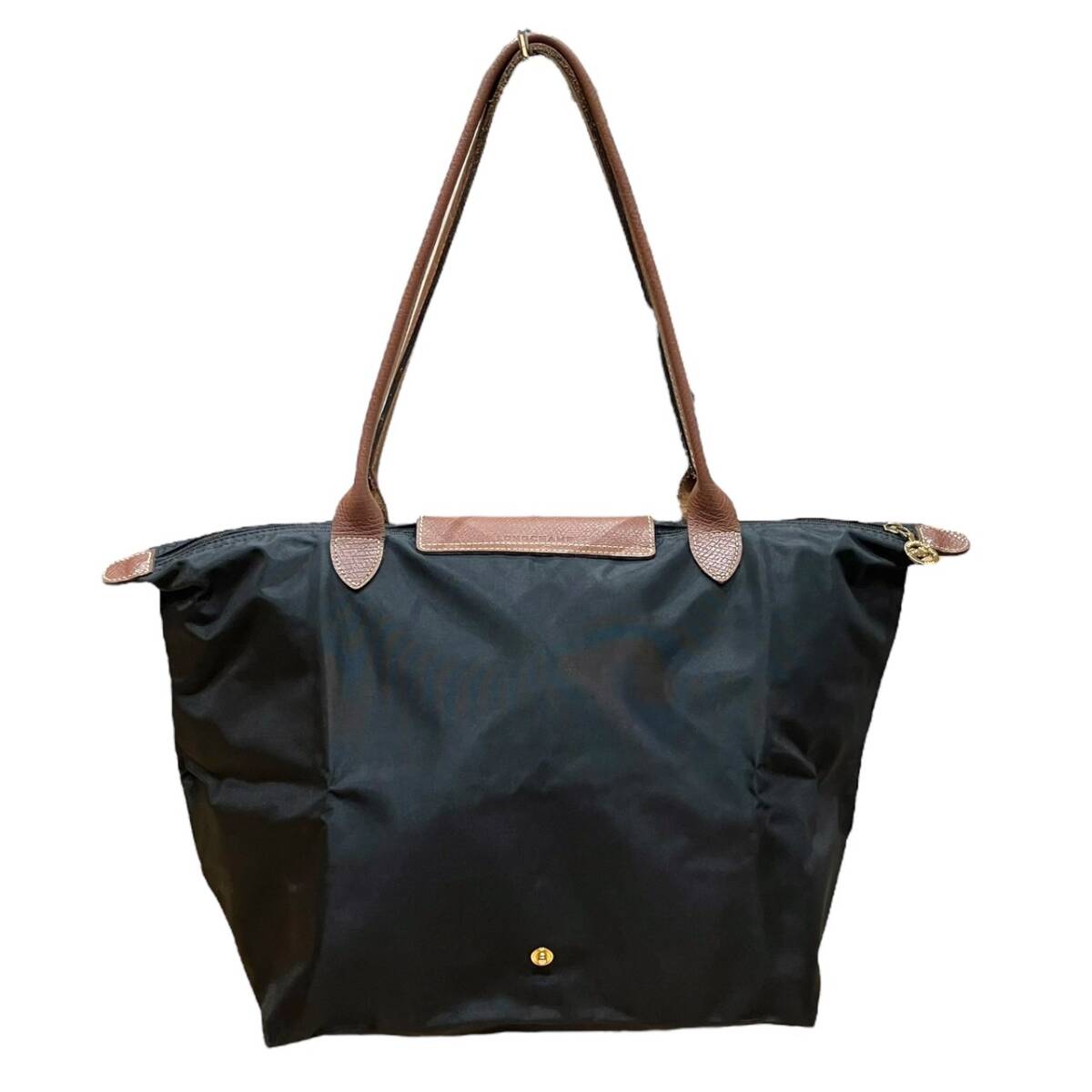 Longchamp Long Champ rup rear -ju nylon × leather folding handbag black group 