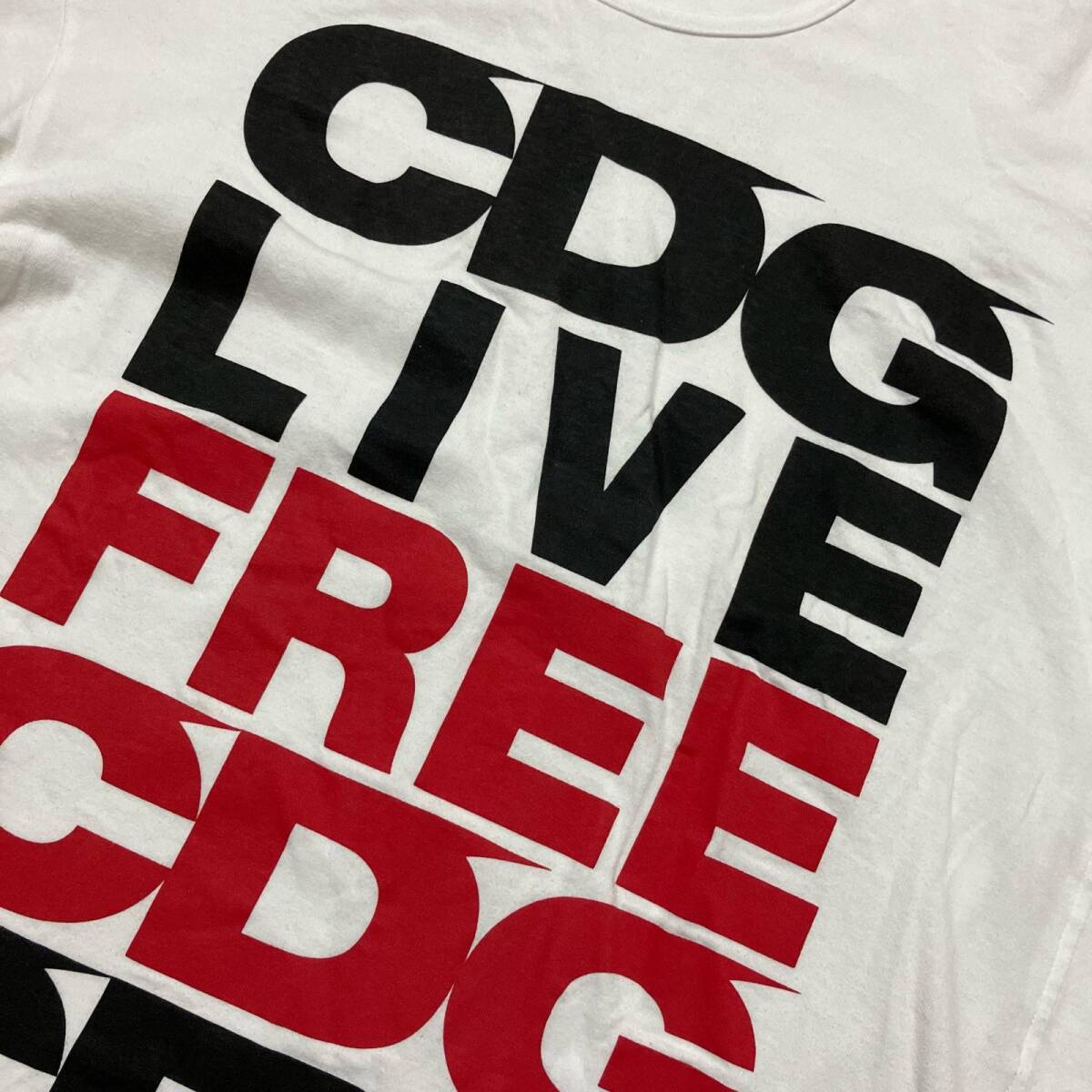 ○ 送料無料 CDG LIVE Tシャツ 半袖 変形デザイン 丸首 白系 コットン100％ メンズ サイズL_画像5