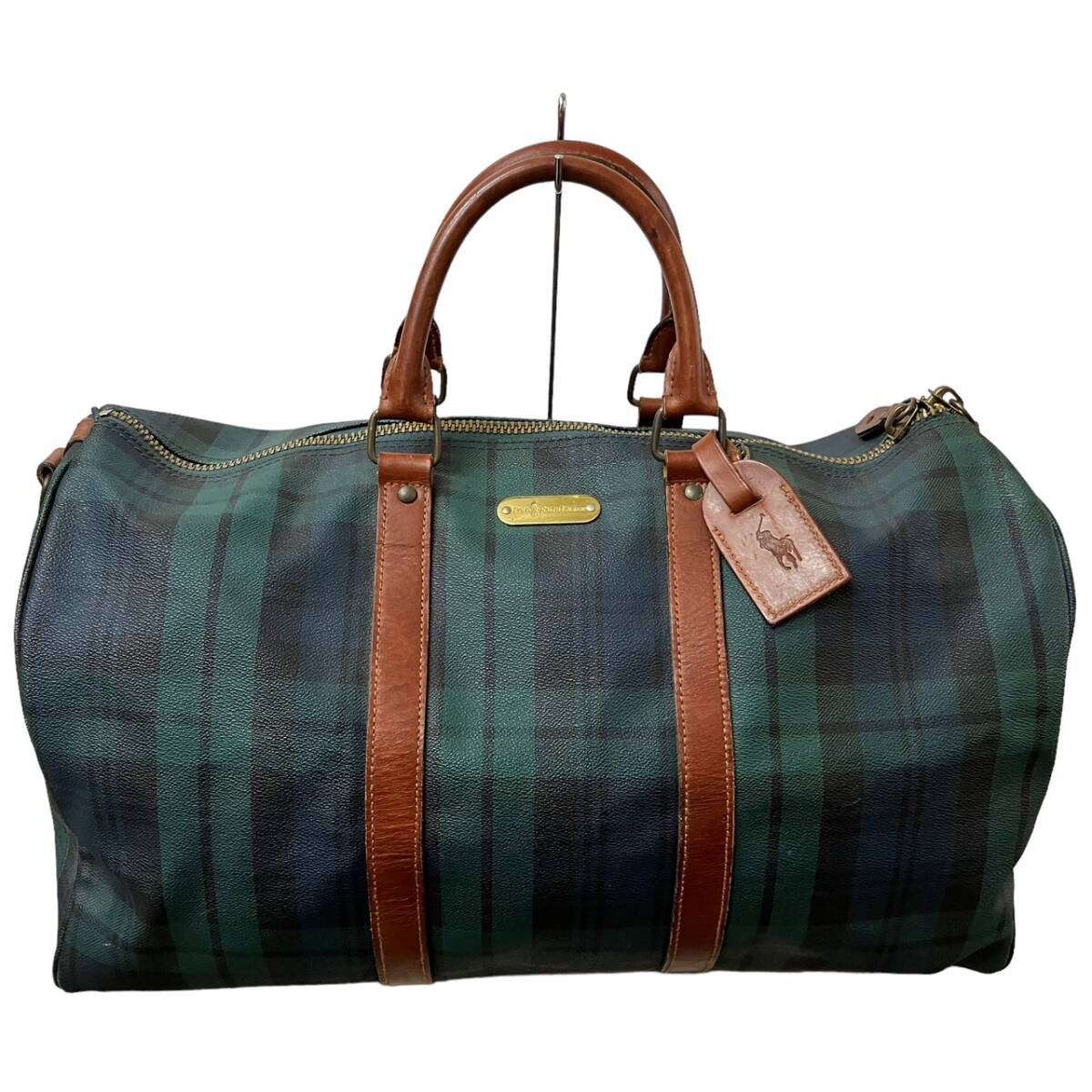 1 иен Ralph Lauren в клетку сумка "Boston bag" PVC/ кожа оттенок зеленого * ремешок иметь 