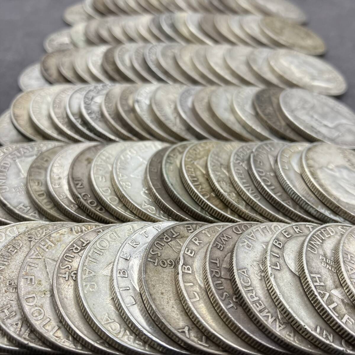 1円 アメリカ銀貨 約1188ｇ 95枚 50セント ハーフダラー フランクリン 1/2ドル ミントマーク アンティークコイン コレクション_画像3