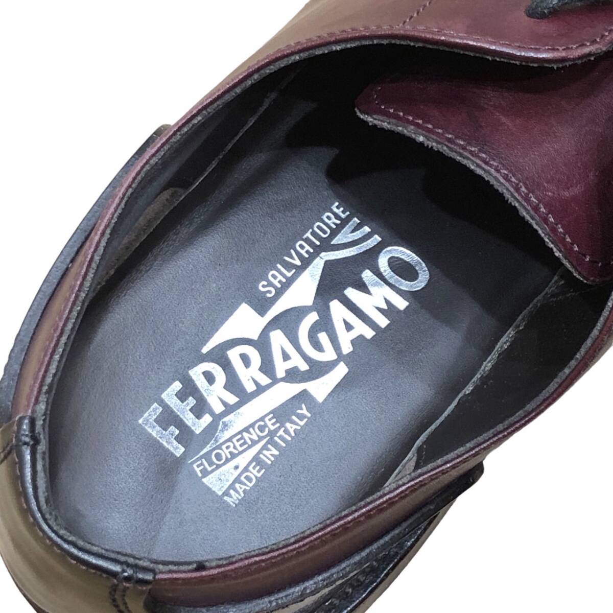 １円Salvatore Ferragamo フェラガモ バイカラー シューズ ボルドー系×ブラック サイズ6 EE_画像8