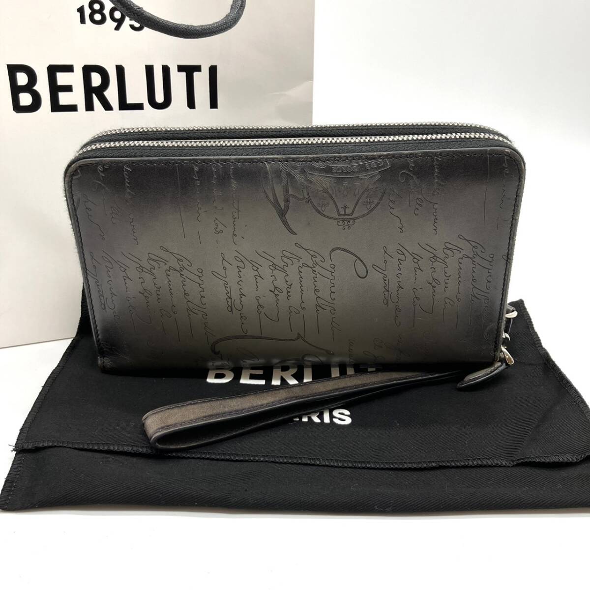 Berluti ベルルッティ タリ スクリットレザー ロングジップウォレット 長財布 クラッチバッグ カリグラフィ レザー グレー_画像1