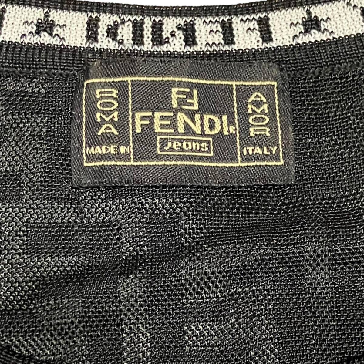 ○送料無料 FENDI フェンディ ズッカ柄 Ｔシャツ 半袖 トップス レーヨン100% ブラック レディース_画像5