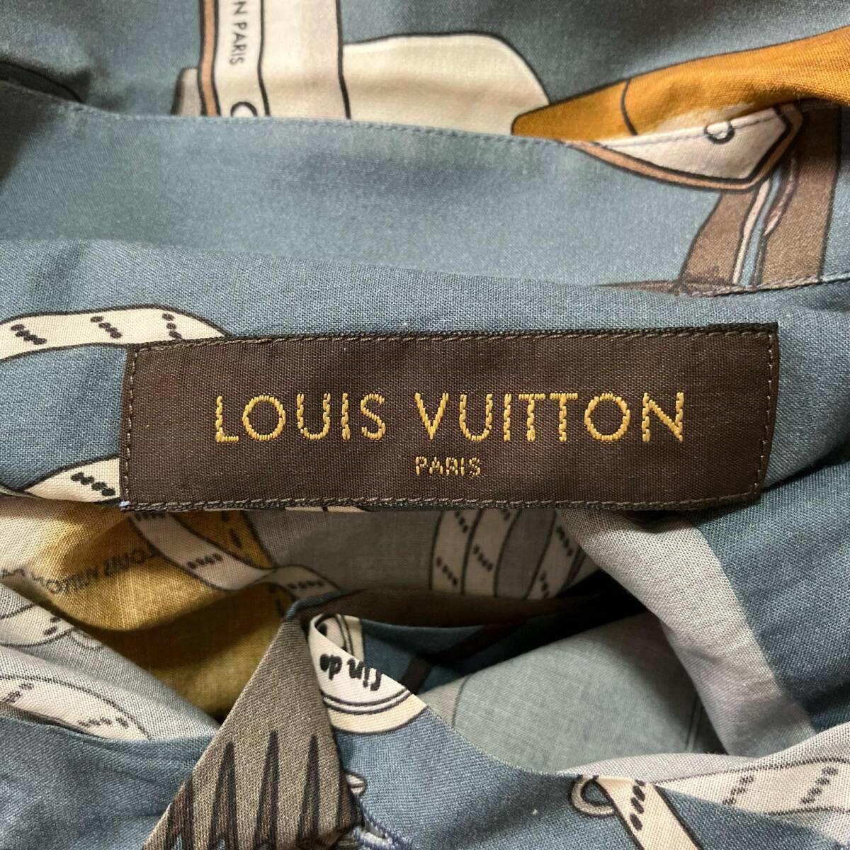 0 бесплатная доставка LOUIS VUITTON Louis Vuitton рубашка с длинным рукавом инструмент рисунок moss green серия хлопок 100% мужской XL