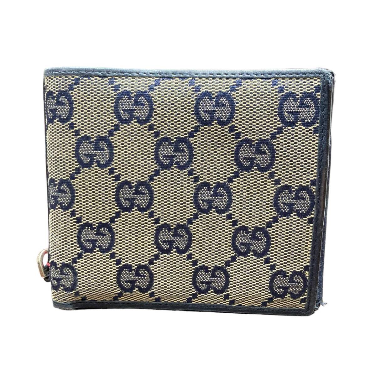 GUCCI グッチ 131927 GGキャンバス シェリー 二つ折り財布 ネイビー ヴィンテージ_画像2