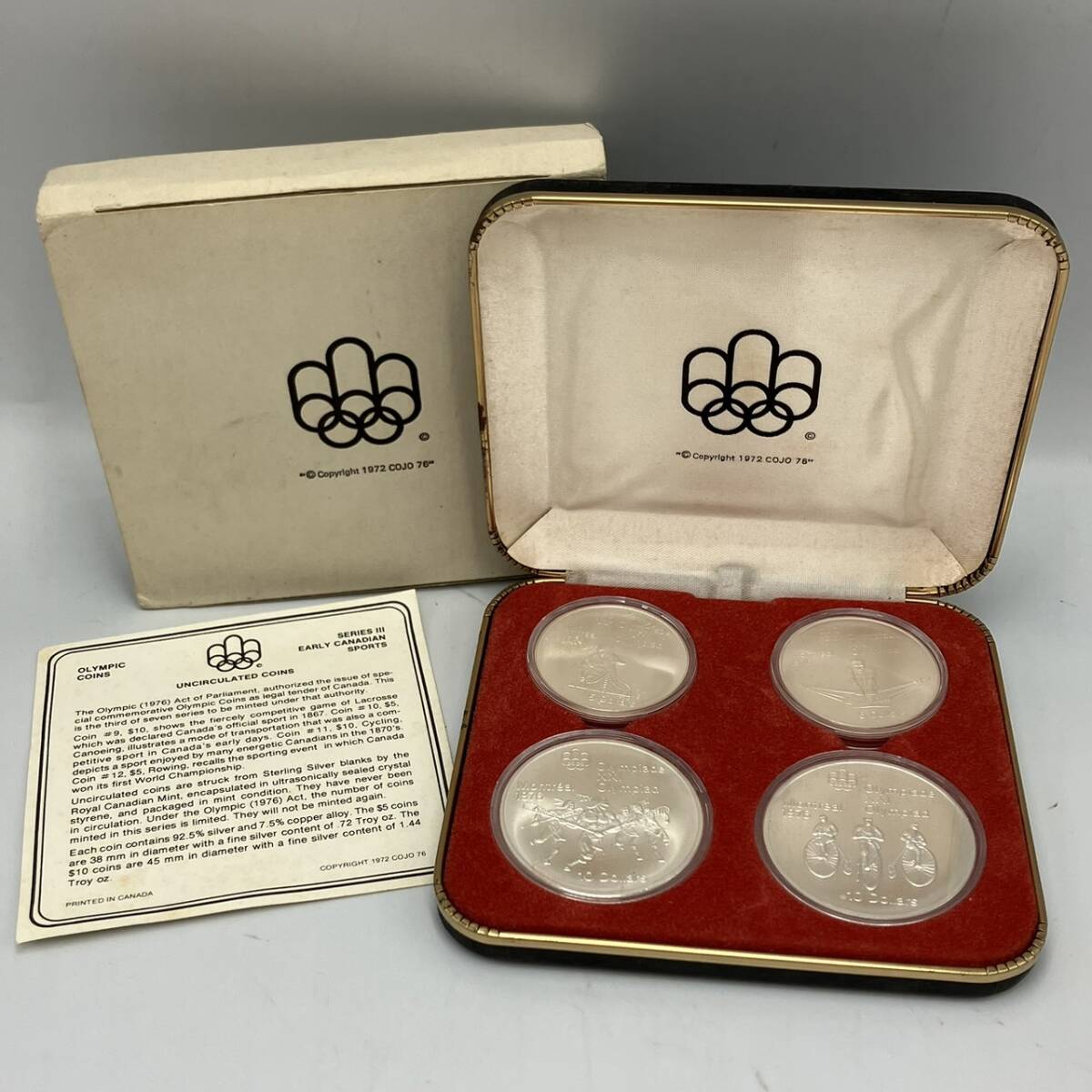 オリンピック 記念銀貨 モントリオール オリンピック カナダ 1976年 エリザベス コイン 43・36mm 4枚セット ケース付_画像1