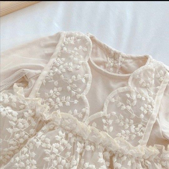 【難アリSALE】ベビー ドレス チュール レース セレモニー 薄ピンク 刺繍 ハーフバースデー  ホワイト 結婚式 ベビーピンク