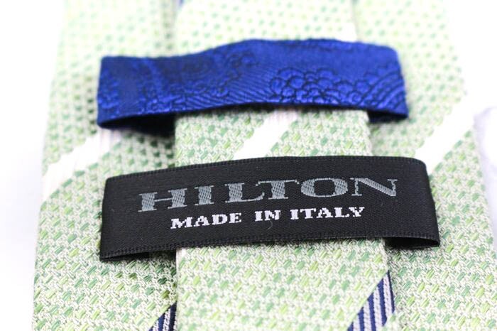 ヒルトン シルク コットン リネン ストライプ柄 イタリア製 ブランド ネクタイ メンズ グリーン HILTON_画像4