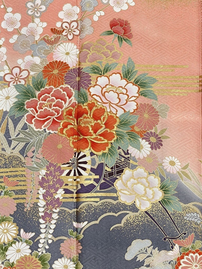 IROHA* long-sleeved kimono *[ta0813] coming-of-age ceremony graduation ceremony * silk [ salmon pink ][ used ]