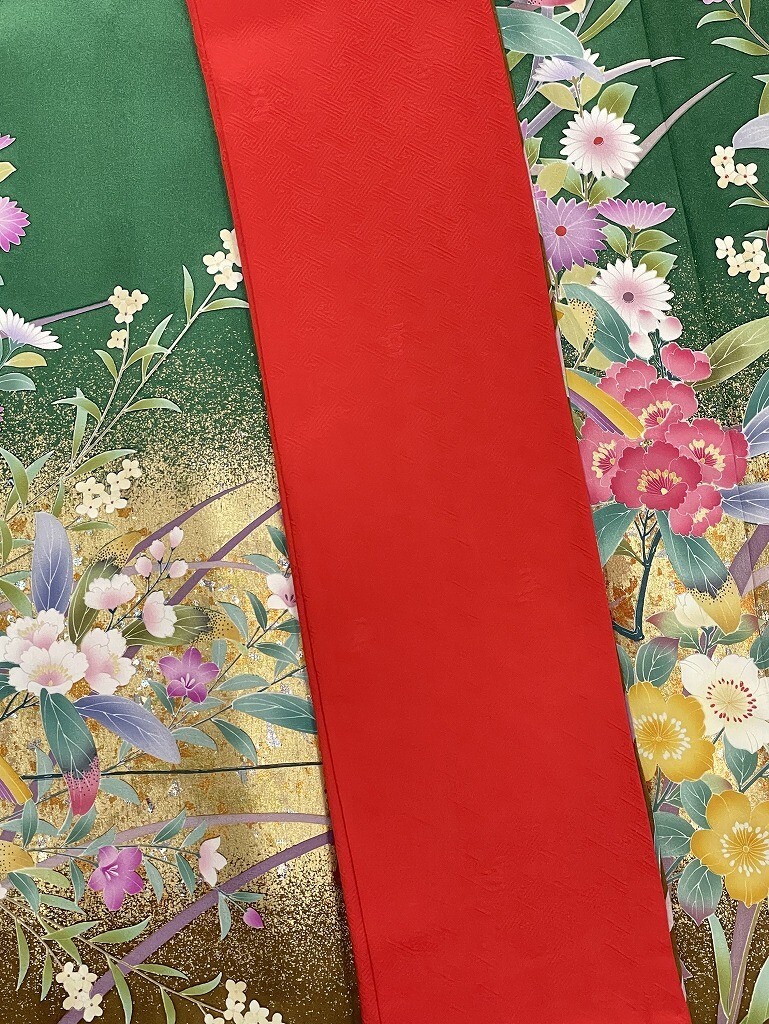 IROHA* long-sleeved kimono *[ta0846] coming-of-age ceremony graduation ceremony * silk [ used ][ green ]