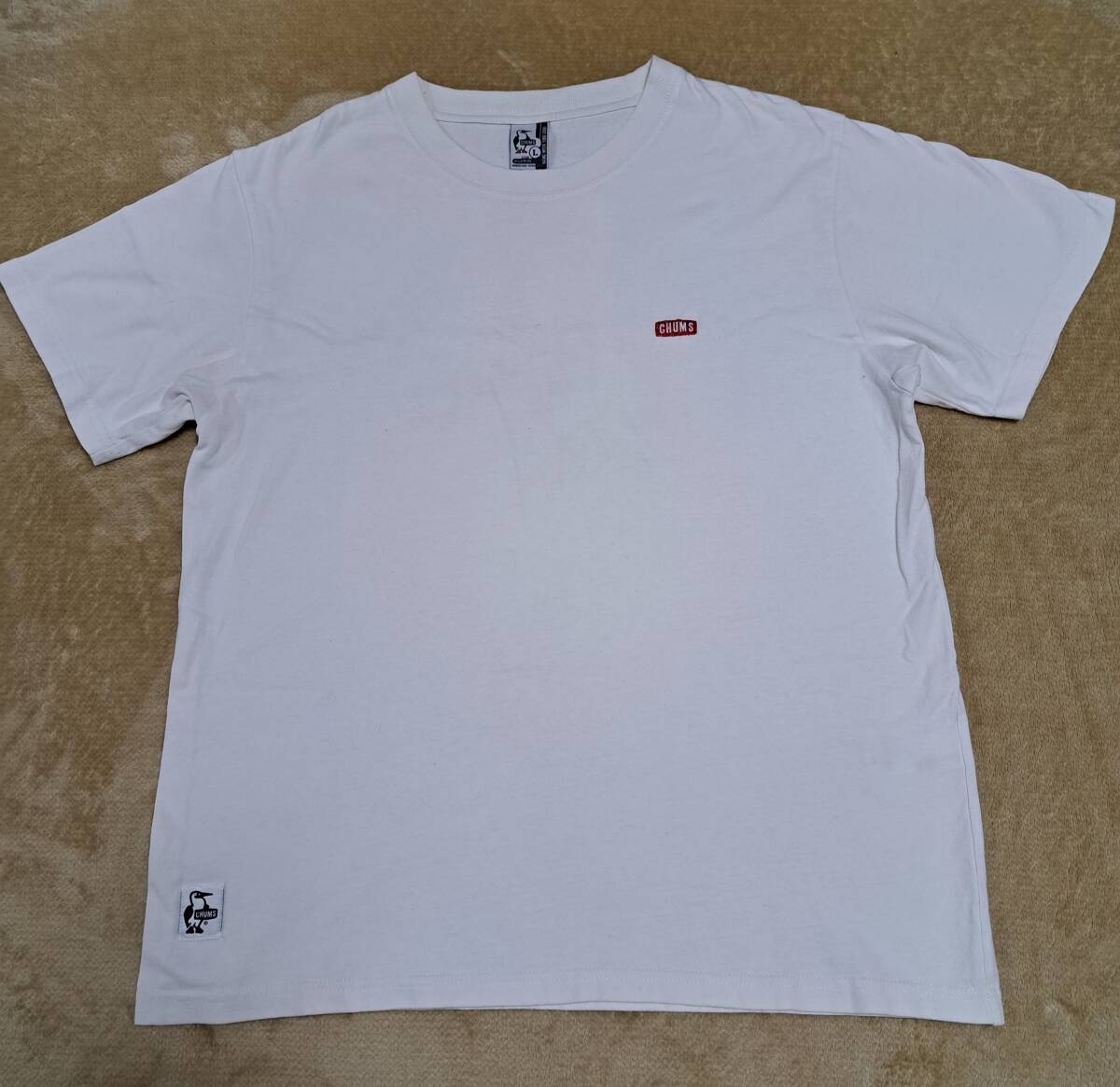 * Chums CHUMS short sleeves T-shirt L size white b- beaver do Chums Logo back print 