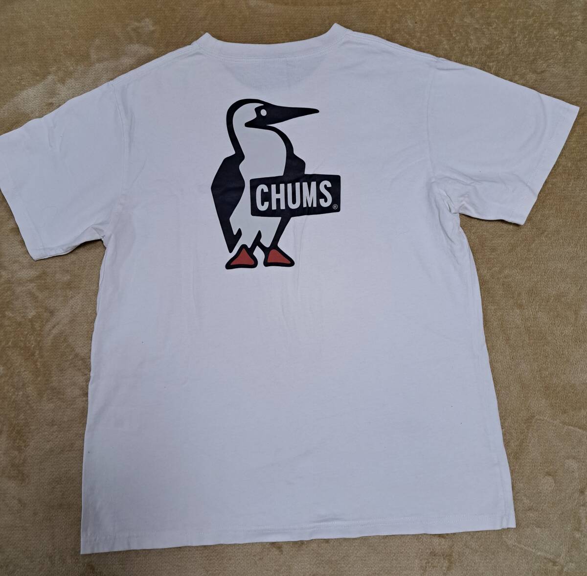 * Chums CHUMS short sleeves T-shirt L size white b- beaver do Chums Logo back print 