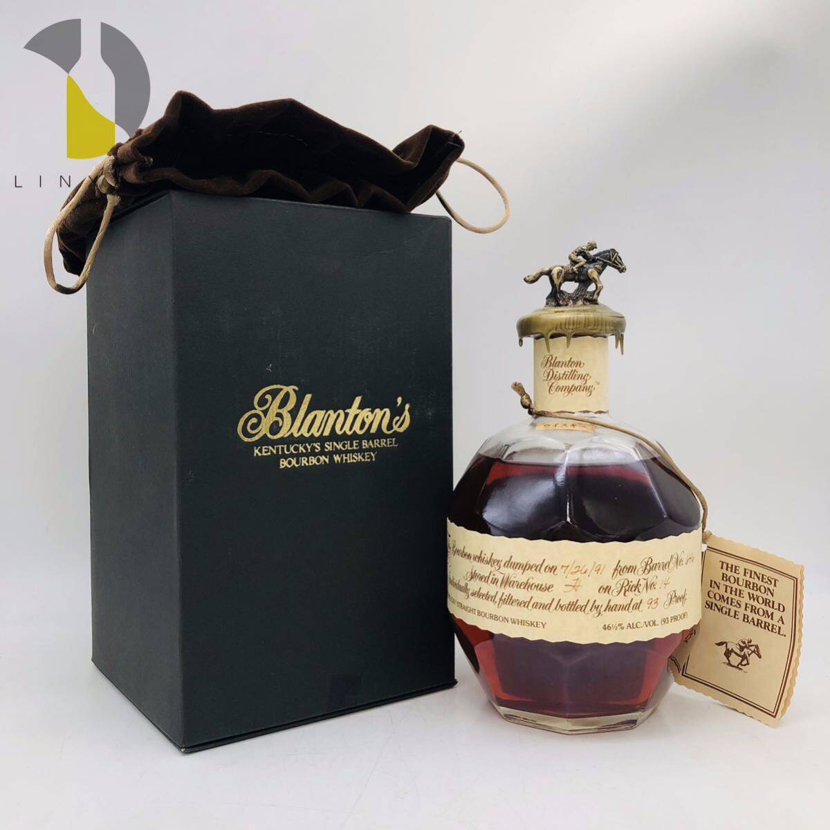 【未開栓】Blanton ブラントン シングルバレル 7/24/91 袋付き 750ml 46.5% 古酒 ひびあり WH50821_画像1