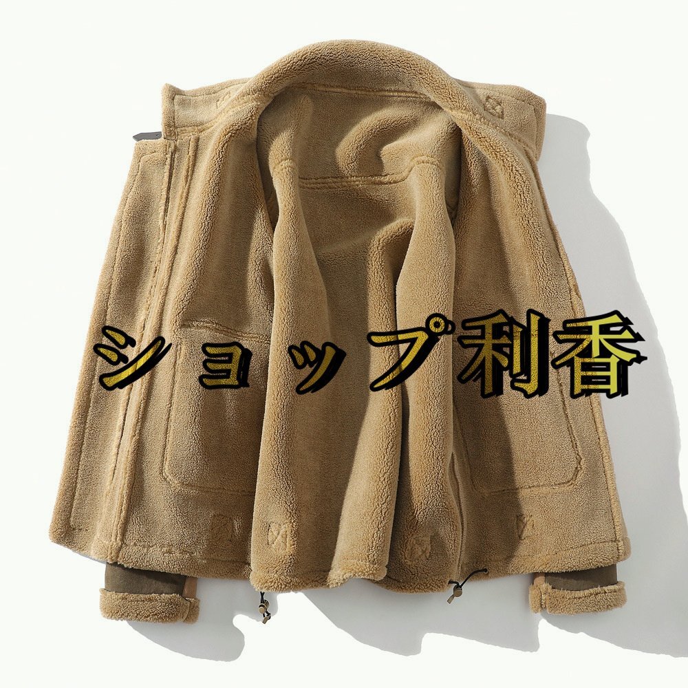 最高級 ムートンコート ブルゾン 羊革 毛皮 ファーコート ライトジャケット配色 シープスキン ラムレザー カーキ系 M~5XL_画像4