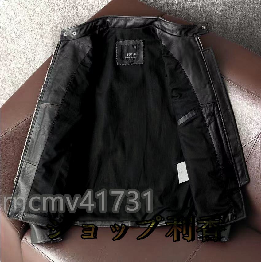 送料無料- 牛革 レザージャケット シングルライダース 革ジャン 本革 メンズファッション 機関車 S～5XL_画像4
