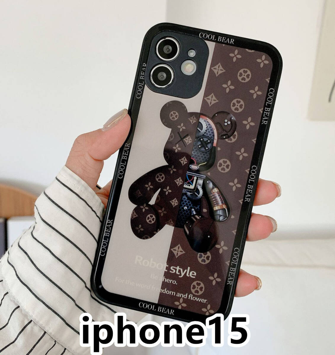 iphone15ケース カーバー TPU 可愛い　熊　ガラス　お洒落　軽い ケース 耐衝撃高品質ブラウン150_画像1