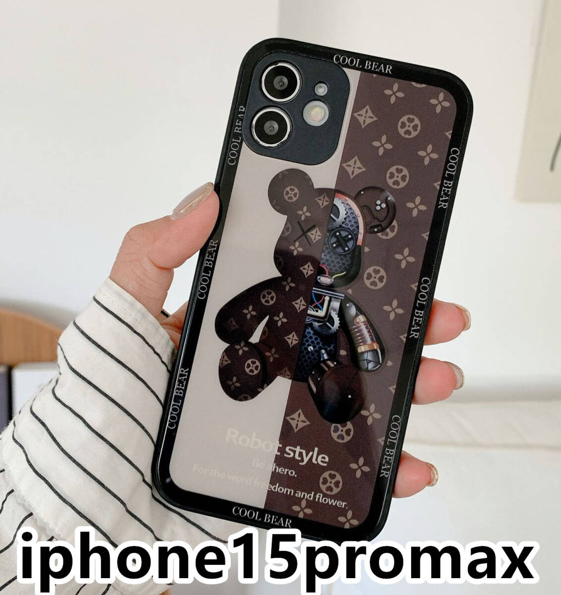 iphone15promaxケース TPU 可愛い　熊　ガラス　お洒落　軽量 ケース 耐衝撃高品質ブラウン153_画像1