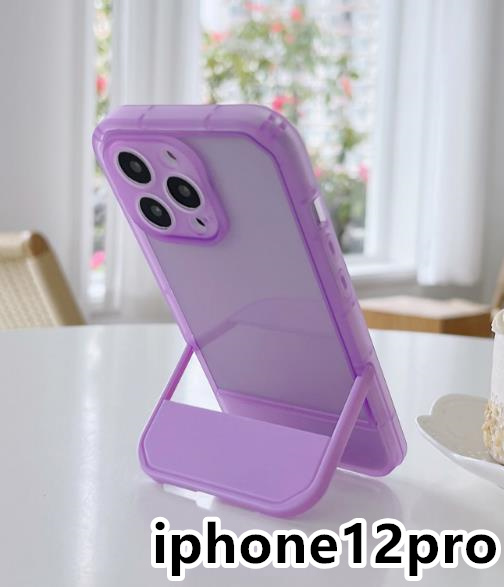 iphone12proケース カーバー スタンド付き　半透明　お洒落　韓国　軽量 ケース 耐衝撃 高品質 紫341_画像1