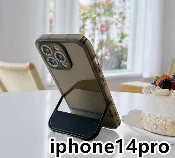 iphone14proケース カーバー スタンド付き　半透明　お洒落　韓国　軽量 ケース 耐衝撃 高品質 ブラック396_画像1