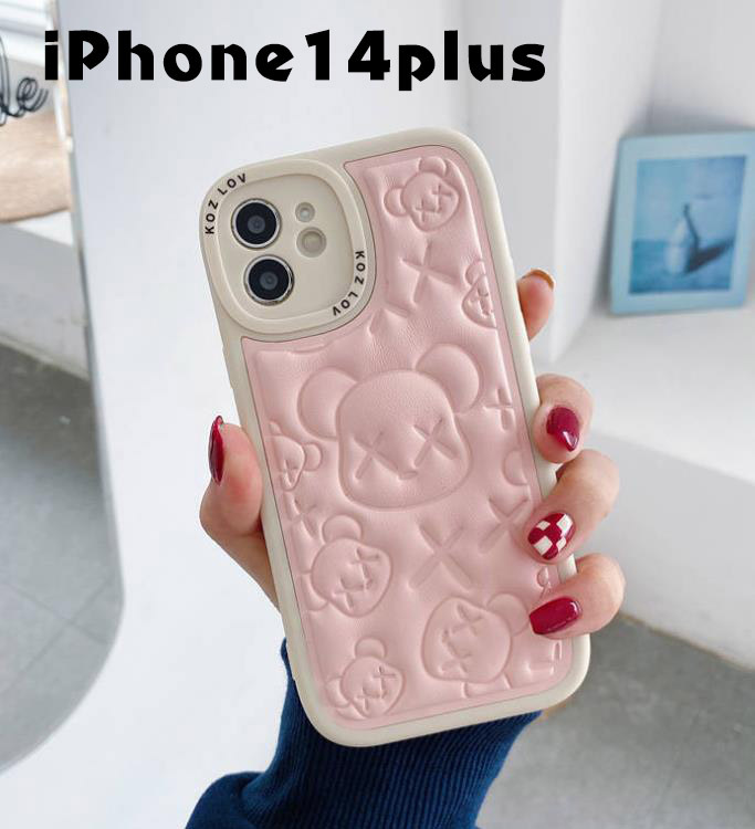 iphone14plusケース カーバー TPU 可愛い　お洒落　熊　　軽量 ケース ピンク3_画像1