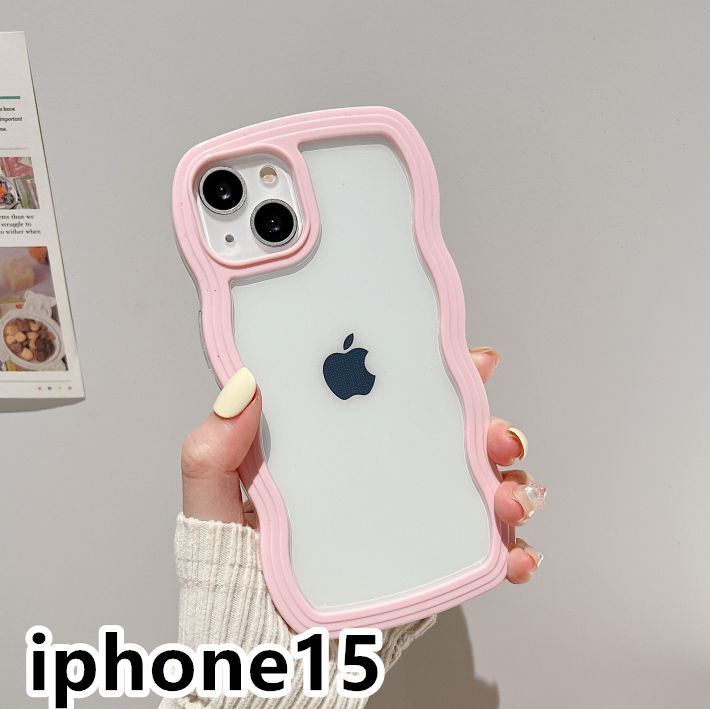 iphone15ケース カーバー TPU 可愛い 波型 お洒落 軽量 ケース 耐衝撃高品質ピンク14の画像1