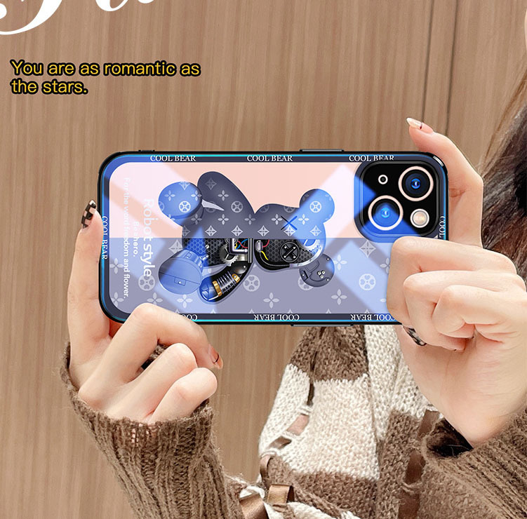 iphone15plusケース カーバー TPU 可愛い　熊　ガラス　お洒落　軽い ケース 耐衝撃高品質ブルー126_画像9