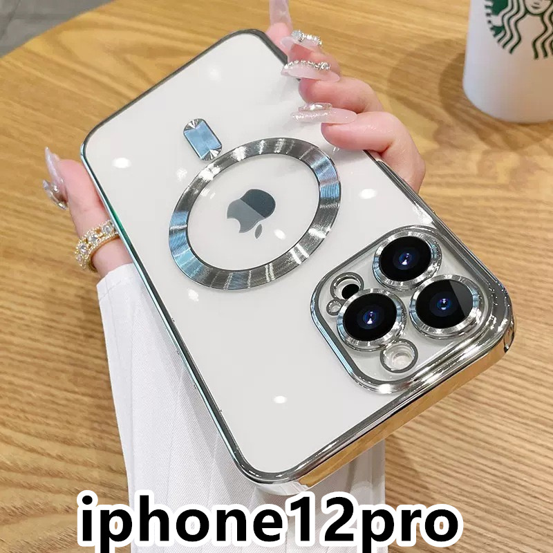 iphone12proケース TPU ケース 耐衝撃　無線　磁気 ワイヤレス充電 シルバー _画像1