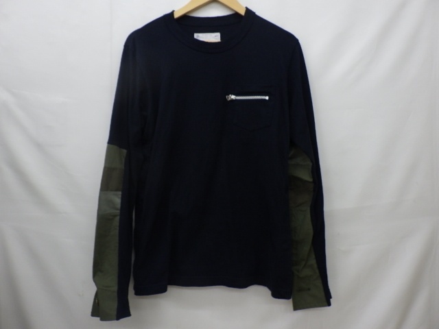 サカイ sacai 21-02515M Tシャツ 長袖 メンズ 男性用 コットン 綿 ネイビー 紺色 中古品 240507の画像1