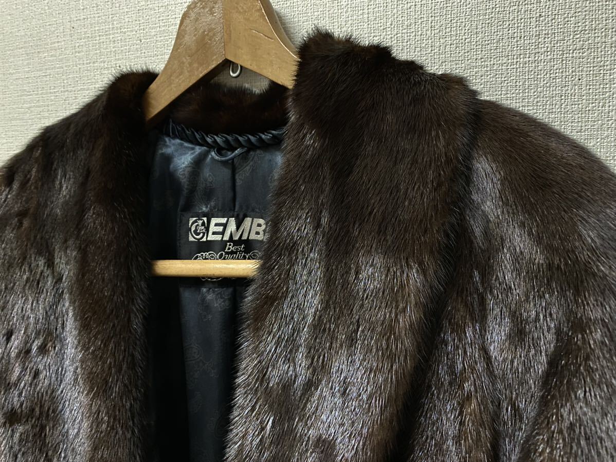 【M-59】極美品 最高級毛皮 EMBA エンバ ミンク セミロングコート ダークミンク リアルファ― レディース サイズ9_画像4