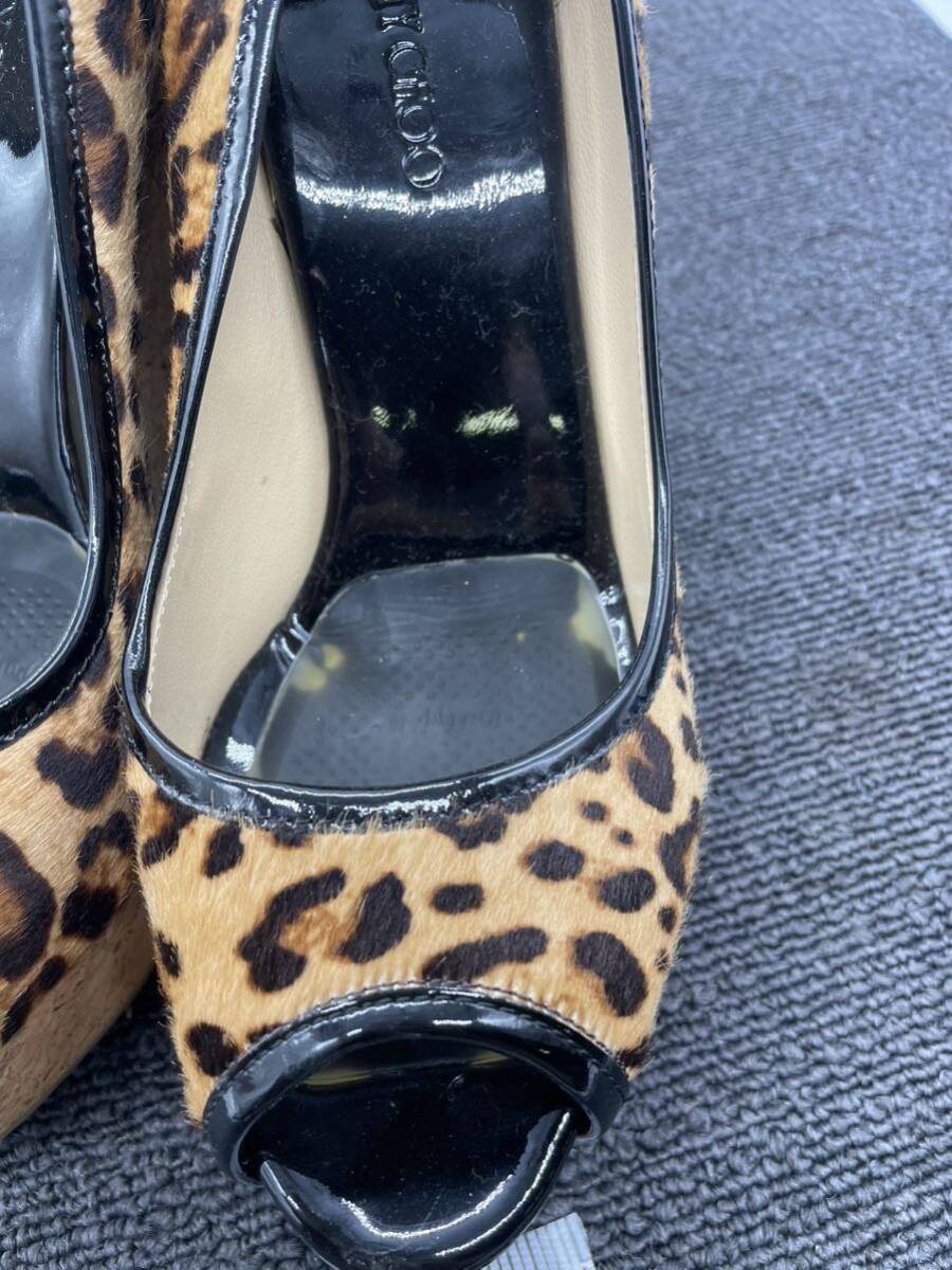 JIMMY CHOO レディース 37.5 サイズ シューズ 靴 パンプス ロゴ入り スペイン製 ヒール サンダル 厚底 ウェッジソール 豹柄 ブランド u3679の画像3