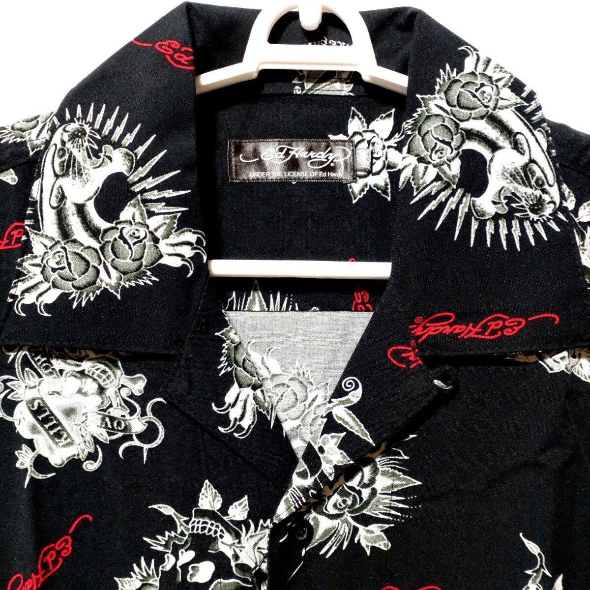 特価/未使用【サイズ=L】 Ed Hardy/エド ハーディ/メンズ/半袖/アロハシャツ/胸囲=96～104cm/black_画像2