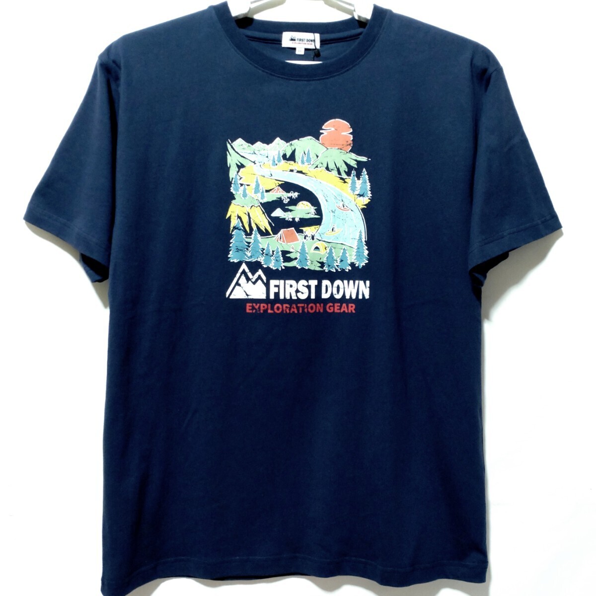 特価/未使用【サイズ=LL(XL)】 FIRST DOWN/ファーストダウン/メンズ/プリント/半袖/Tシャツ/胸囲=104～112cm/navy②