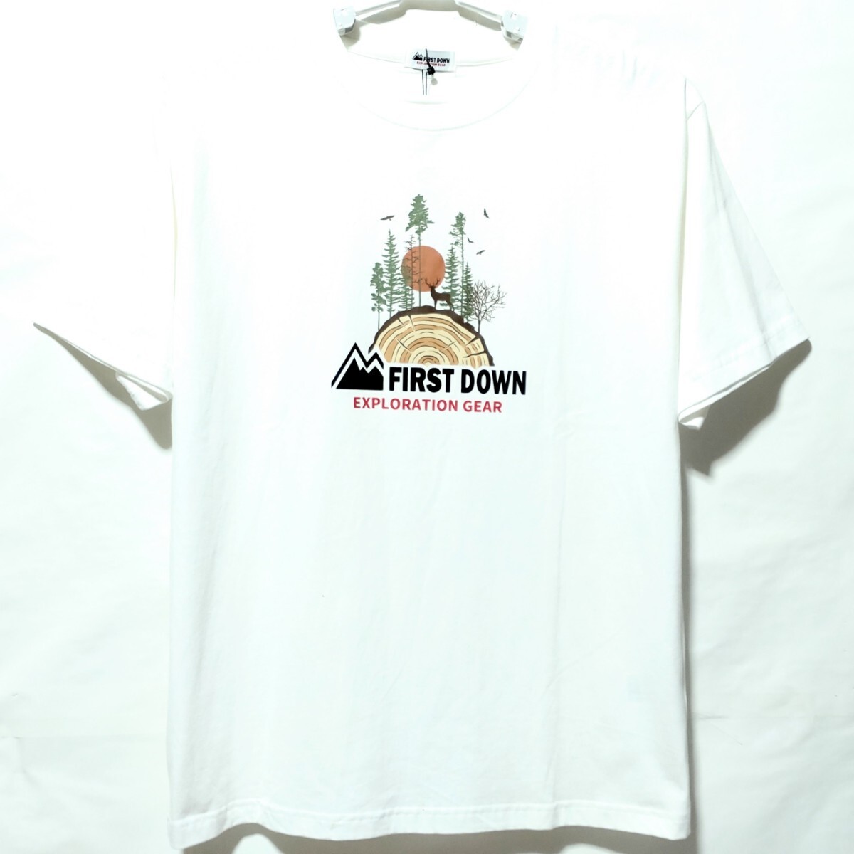 特価/未使用【サイズ=LL(XL)】 FIRST DOWN/ファーストダウン/メンズ/プリント/半袖/Tシャツ/胸囲=104～112cm/white_画像1