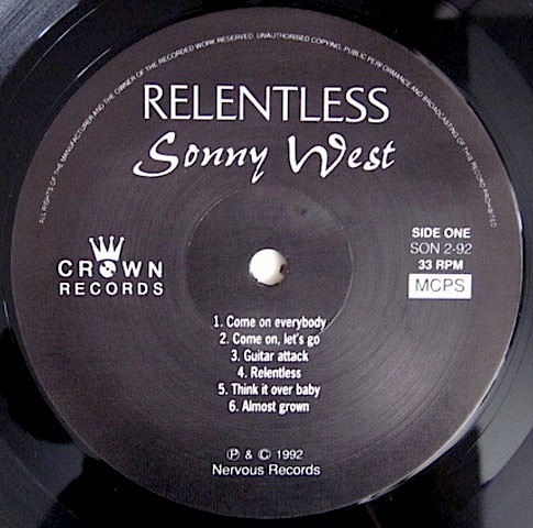 綺麗 良好 ★ 廃盤 LP レコード ★ 1st アルバム デビュー盤 1992年 ネオロカ ★ Sonny West / RELENTLESS ★ ネオロカビリー THE LOVELESS_画像6