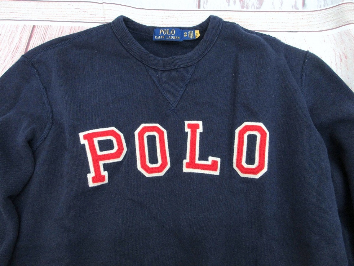 POLO RALPH LAUREN ポロ ラルフローレン ロゴスウェット XS 165/88A 綿87% ポリエステル13% ネイビー Made in Cambodia_画像3