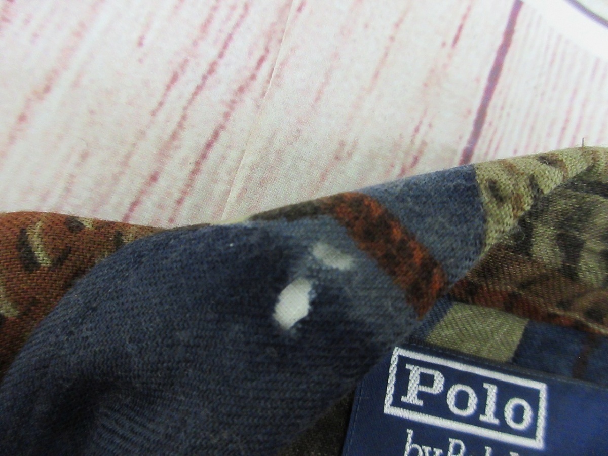 POLO RALPH LAUREN ポロ ラルフローレン 長袖鳥総柄シャツ M MA7319-31 ネイビー 毛90% ナイロン10%_画像6