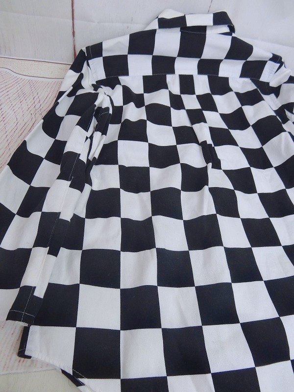 robe de chambre COMME des GARCONS ローブドシャンブル コムデギャルソン 丸襟チェックシャツ M RG-B032 AD2002ホワイト、ブラック 綿100%の画像4