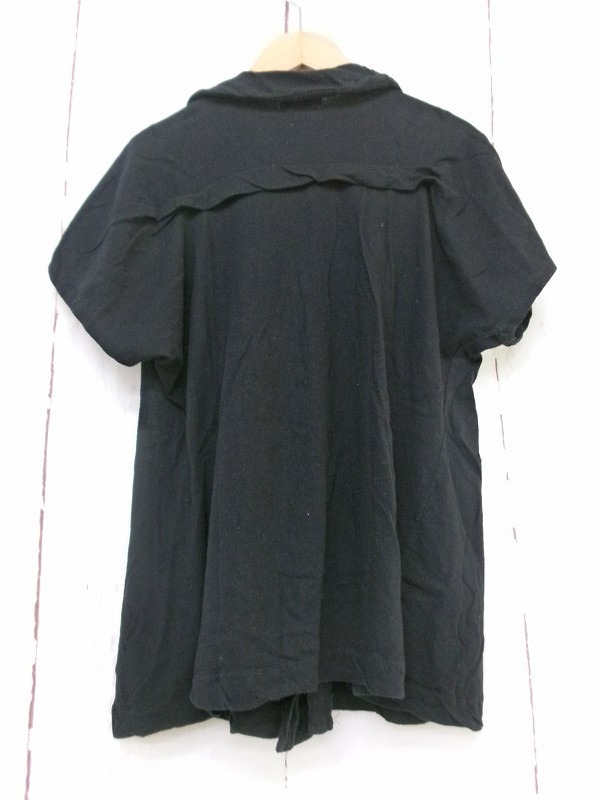 tricot COMME des GARCONS トリコ コムデギャルソン 丸襟半袖カットソー 綿70% 麻30% ブラック M TG-T016 AD2010の画像3