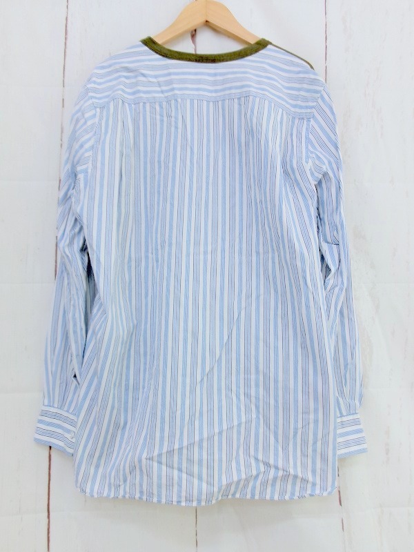 COMME des GARCONS SHIRT コムデギャルソン シャツ ストライプ切替カットソー カーキ ブルー 綿100% M S11044の画像3