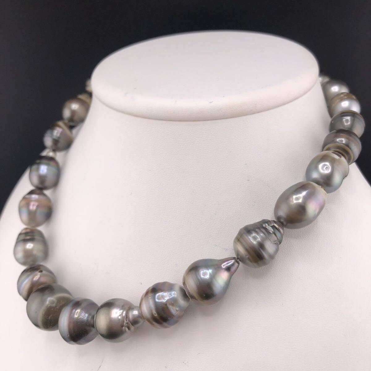 P04-0048 南洋黒蝶パールネックレス 約 12.0mm~17mm 40cm 94.4g ( 南洋真珠 黒蝶 バロック Pearl necklace SILVER )_画像2