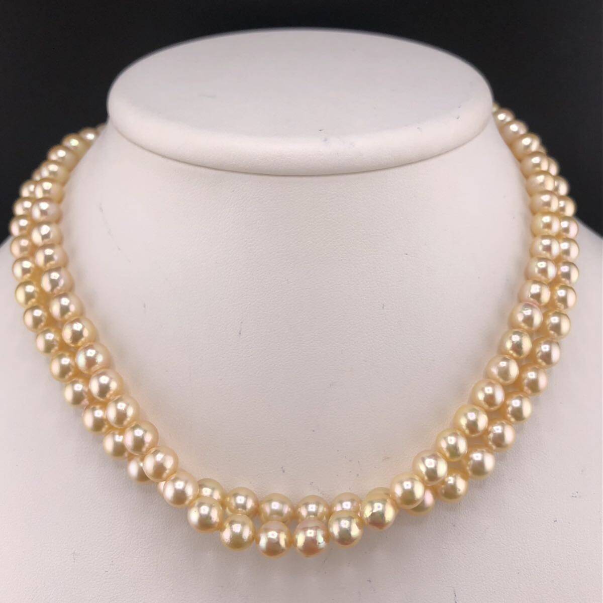 P04-0052 2連☆パールネックレス 6.5mm~7.0mm 約40cm 53.9g ( Pearl necklace SILVER )_画像1