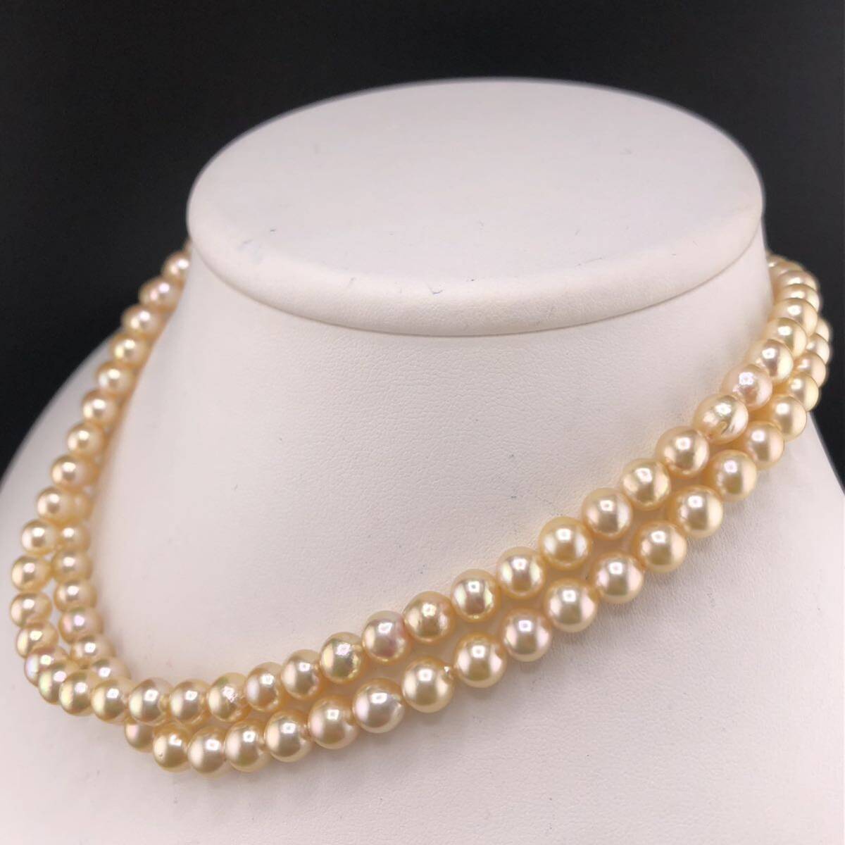 P04-0052 2連☆パールネックレス 6.5mm~7.0mm 約40cm 53.9g ( Pearl necklace SILVER )_画像2