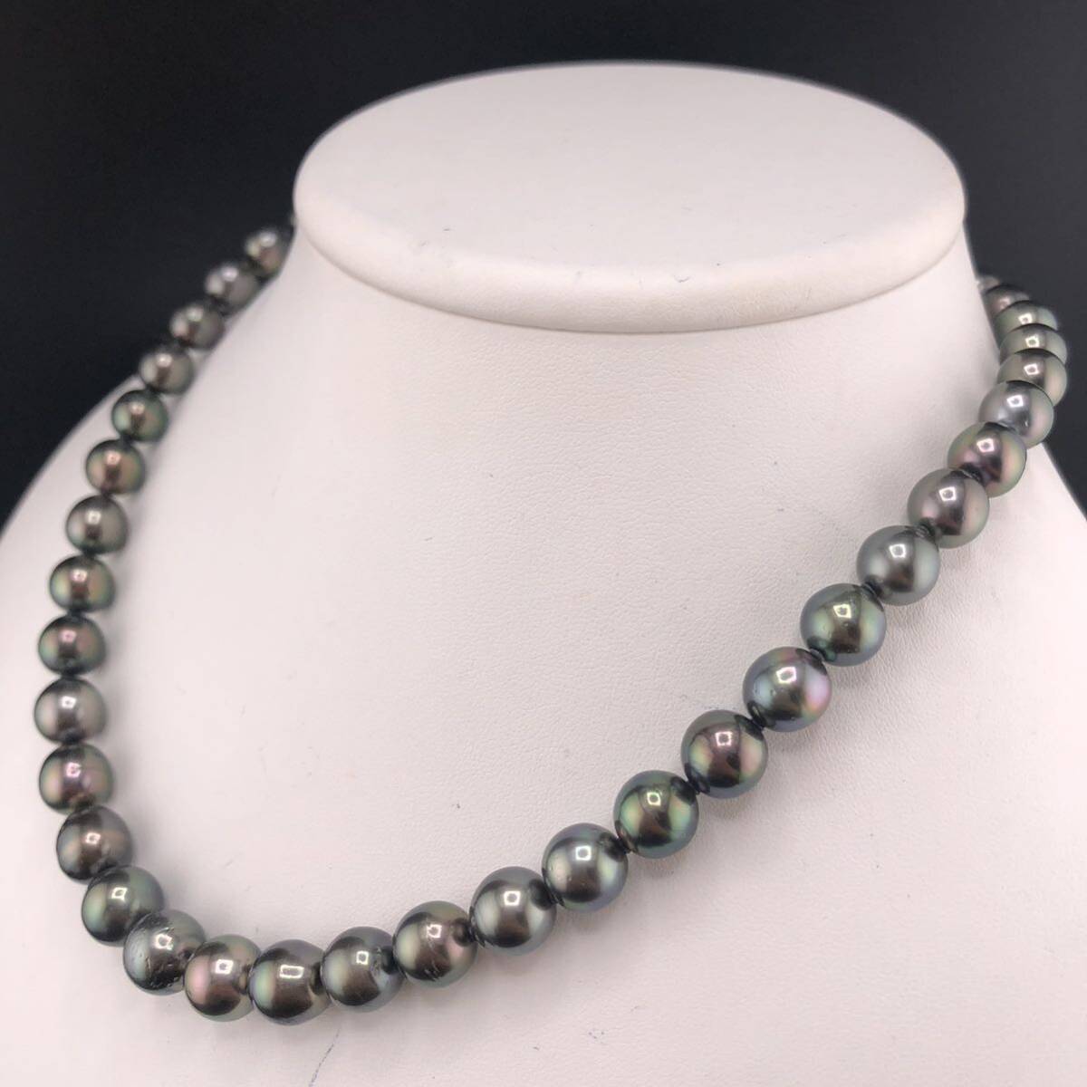 E05-245 鑑別書付き☆黒蝶パールネックレス 8.0mm~11.0mm 42cm 52.6g ( 黒蝶真珠 Pearl necklace SILVER )の画像2