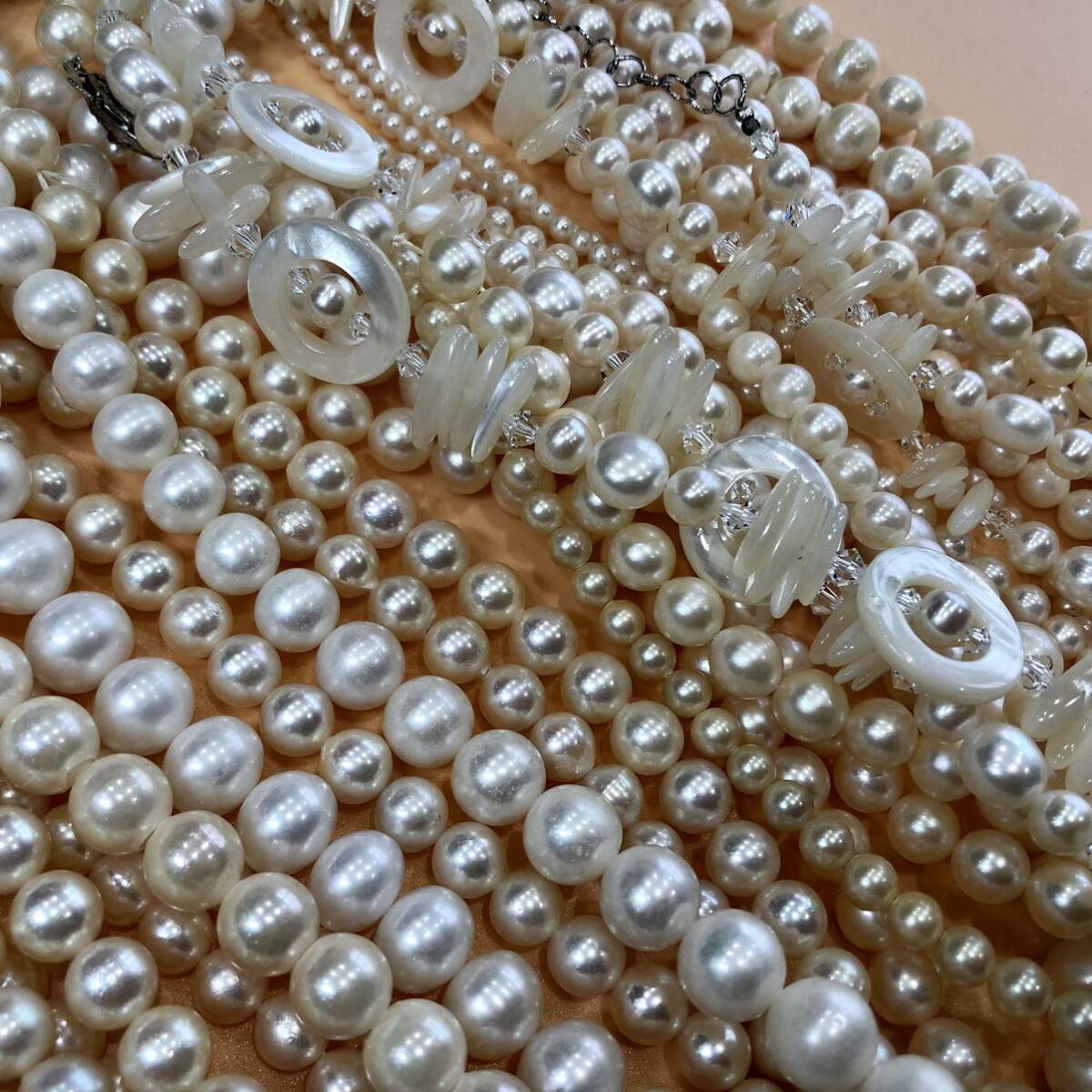 P05-0011 【おまとめ☆35本】天然パールネックレス 総重量 約 1167g ( アコヤ真珠 ロング bracelet necklace earring K18 SILVER )の画像4