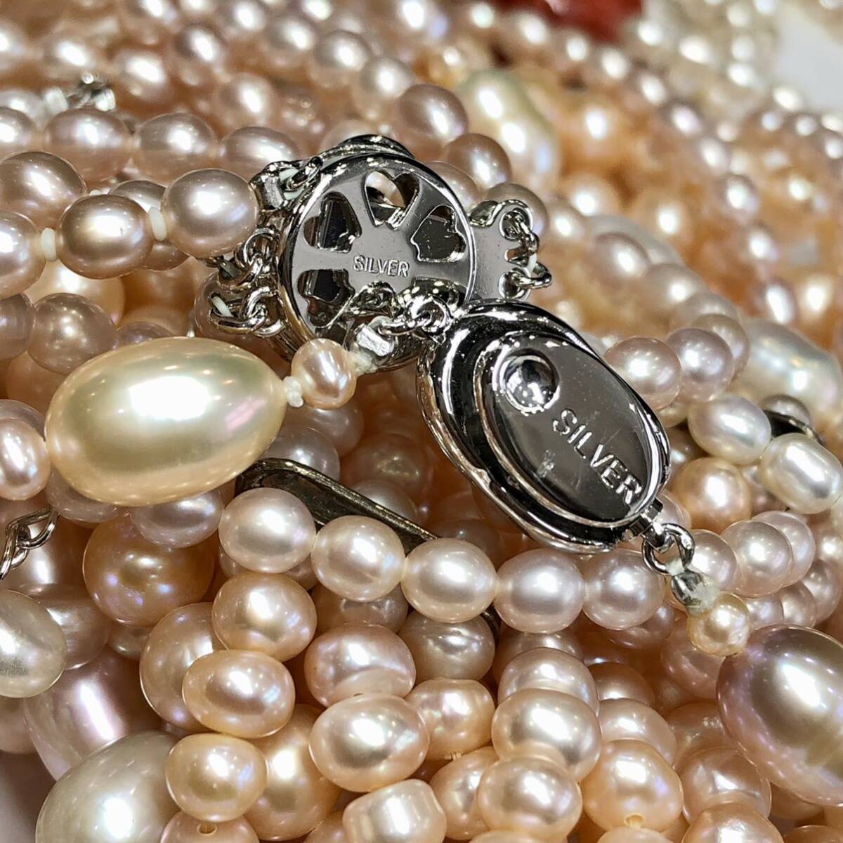 P05-0009 おまとめ☆天然パールネックレス 総重量 約380g ( 淡水真珠 山珊瑚 pearl necklace accessory SILVER )の画像5