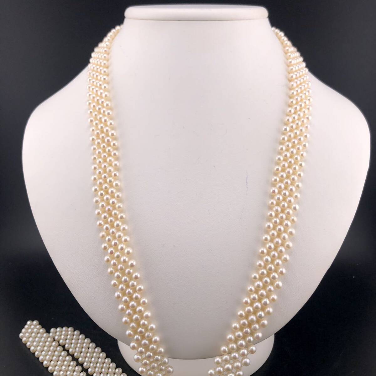 P05-0035 デザインロングパールネックレス 4.0mm 約 98cm 89.8g ( デザイン ロング Pearl necklace accessory )_画像1