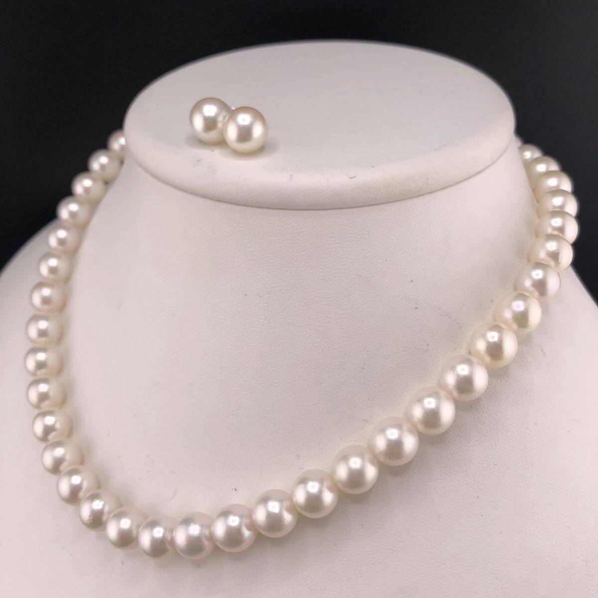 E05-3738 3739 2点SET☆パールネックレス＆ピアス 8.5mm~9.0mm 39cm 46.1g 8.5mm 2.4g SV925 ( Pearl necklace ピアス SILVER )_画像2