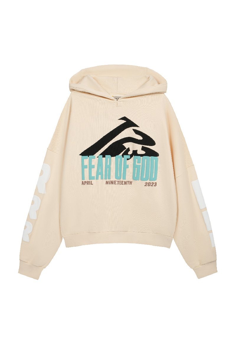 RRR-123 × FEAR OF GOD フィアオブゴッドエッセンシャルズ 上着 パーカー あんず色 希少 中古 M ■ JM A1_画像1