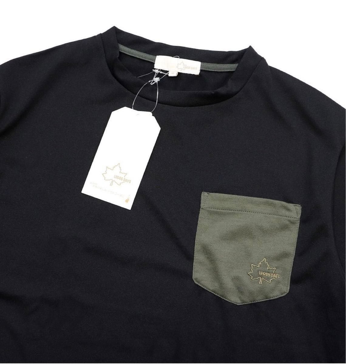 ロゴス LOGOS アウトドア 新品 メンズ 高品質 刺繍 ポケット 半袖 Tシャツ 黒 サイズLL