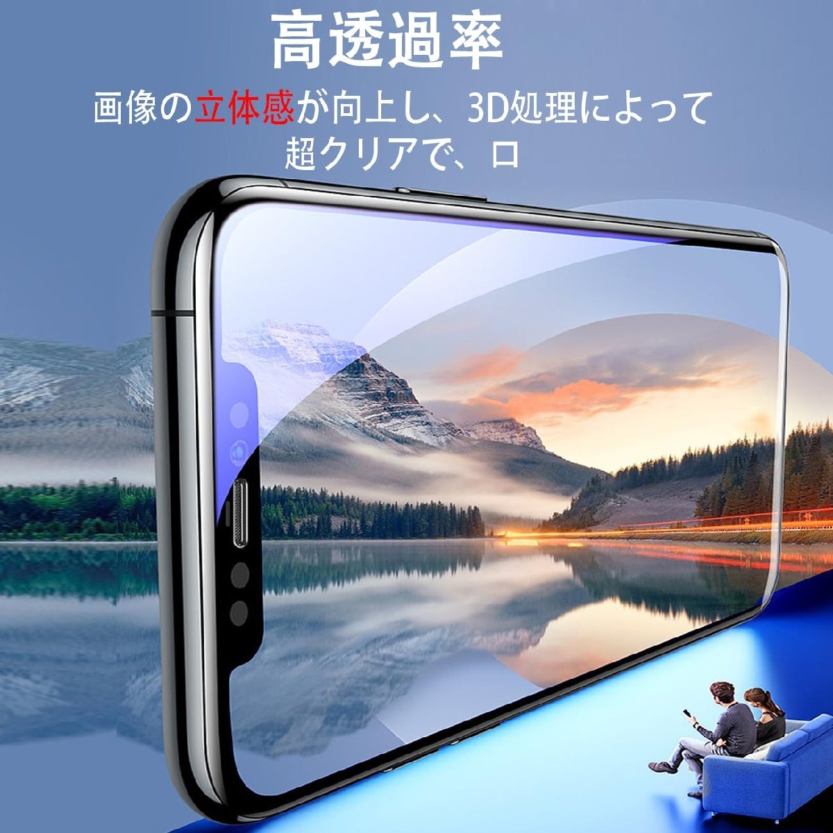 送料無料★iPhone 15 ガラスフィルム ブルーライトカット iPhone15 フイルム（２枚入）+レンズ保護（２枚入）_画像3